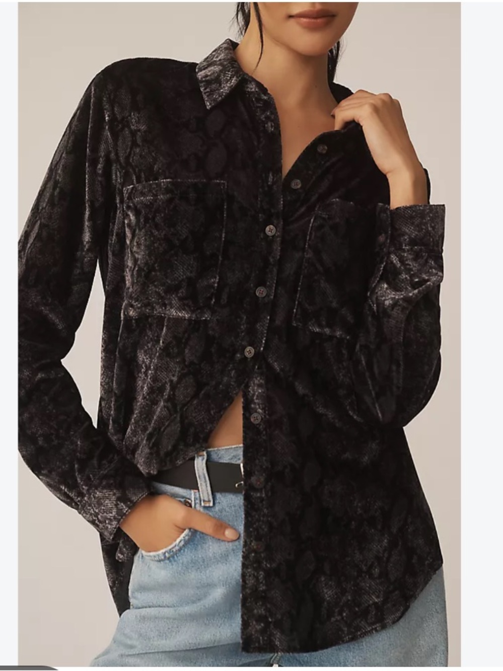 NWT Anthropologie Pilcro Hadley Luxe  Velvet Relaxed Buttondown Shirt, M